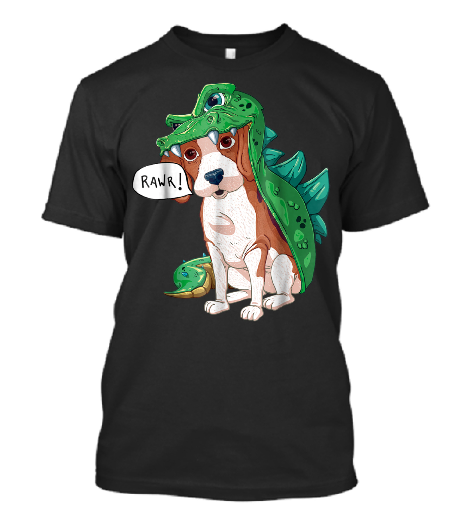 Beagle In Green Dinosaur Dragon Costume Saying Rawr Halloween Dog T-Shirt