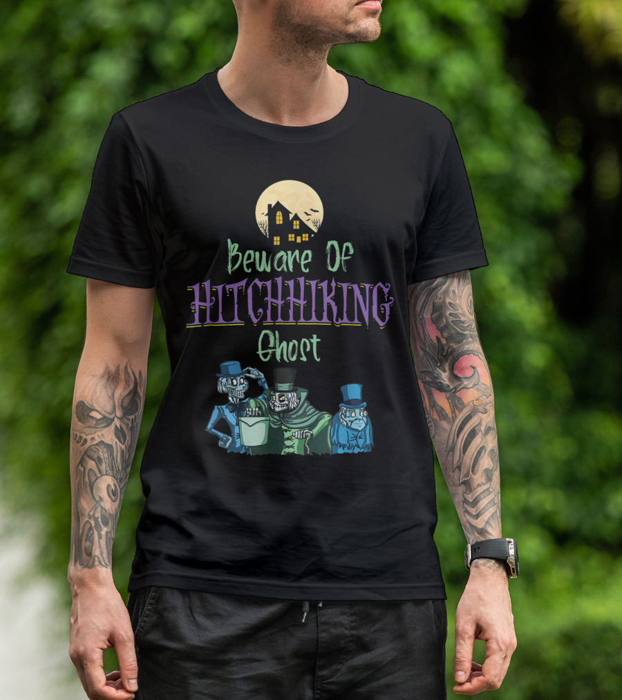 Beware Of Hitchhiking Ghosts Haunted Mansion Moonlight Trio T-Shirt