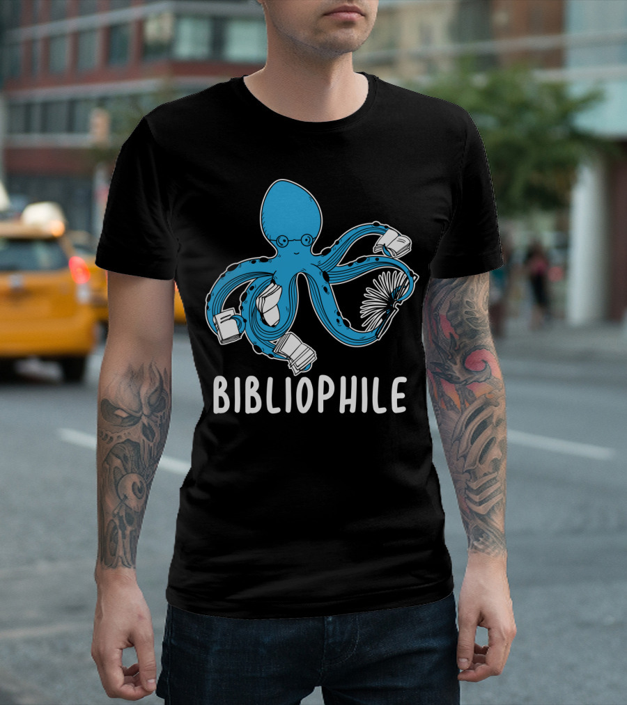 Bibliophile Octopus with Books and Glasses T-Shirt