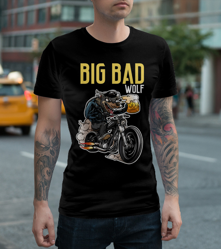 Big Bad Wolf Motorcycle Biker Crown T-Shirt