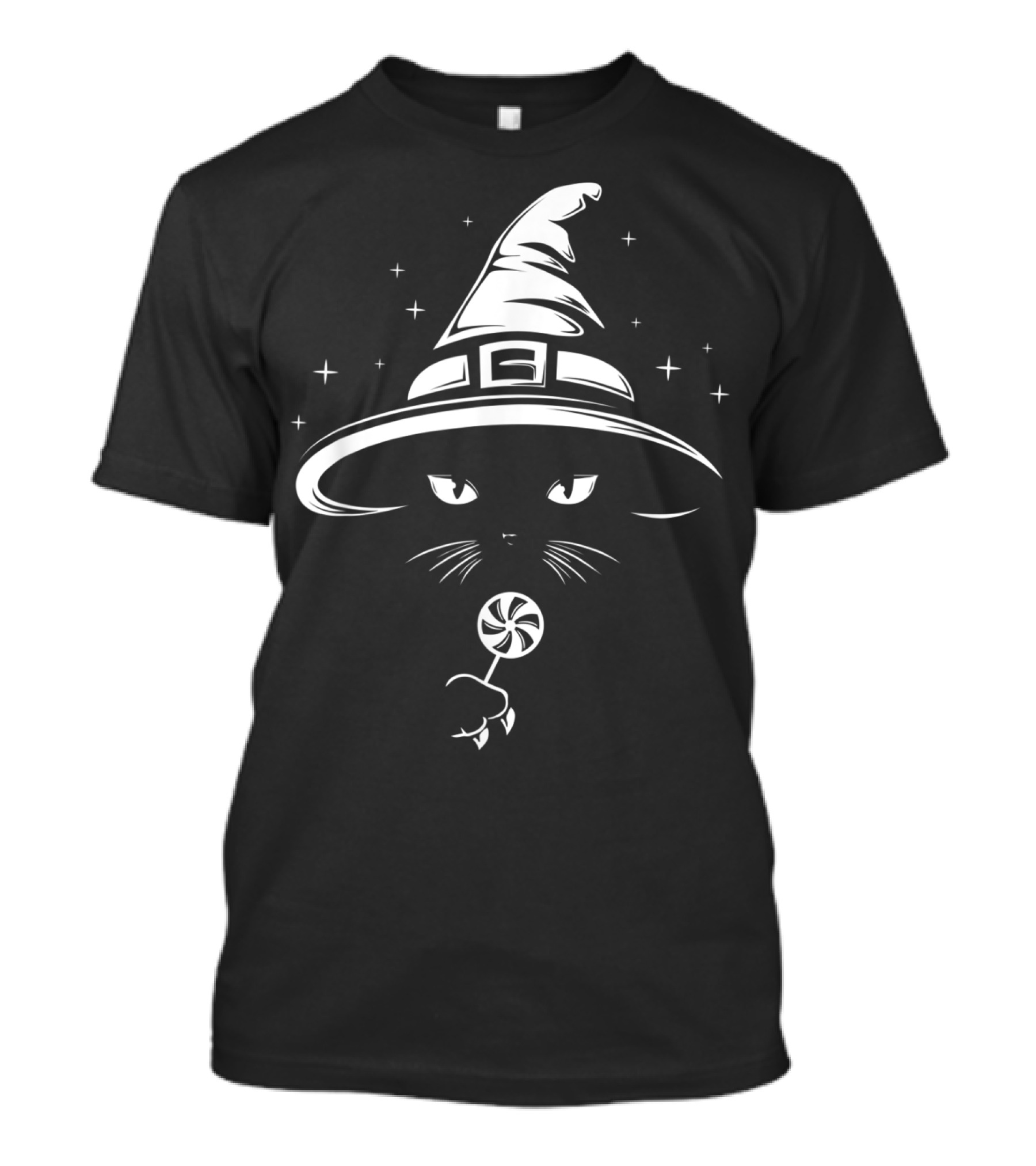 Black Cat In Witch Hat With Candy And Stars T-Shirt