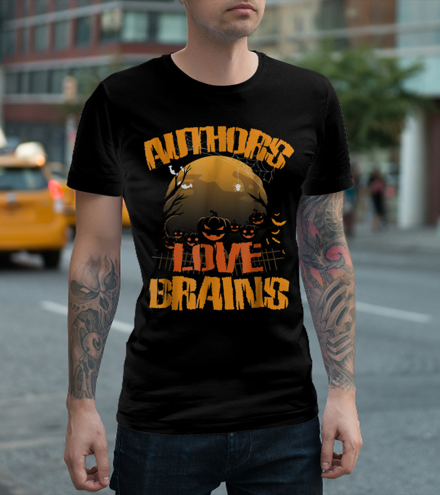 Authors Love Brains Halloween Pumpkin Scene T-Shirt