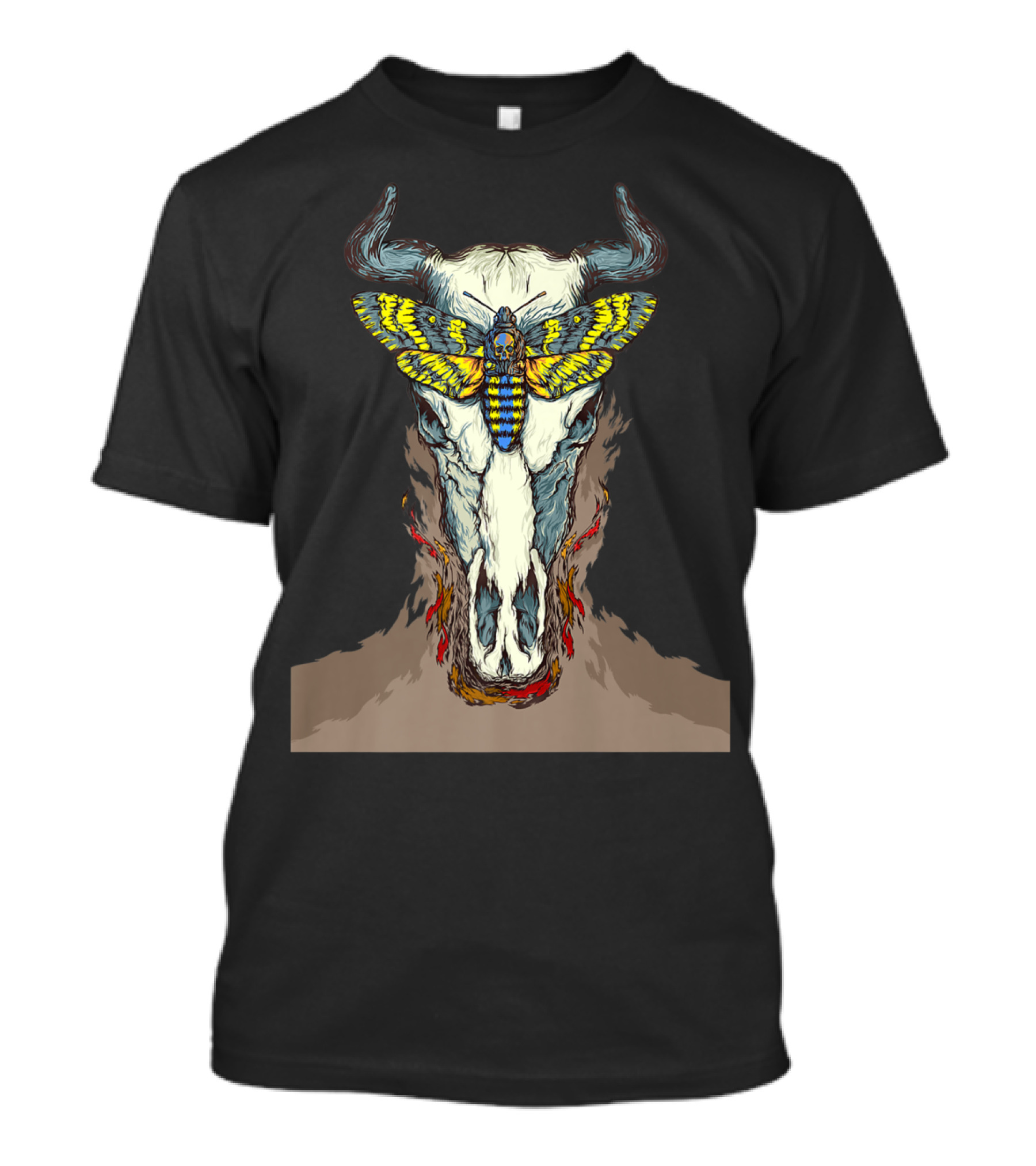 Skull Cow Horns Butterfly Mouth Beast T-Shirt