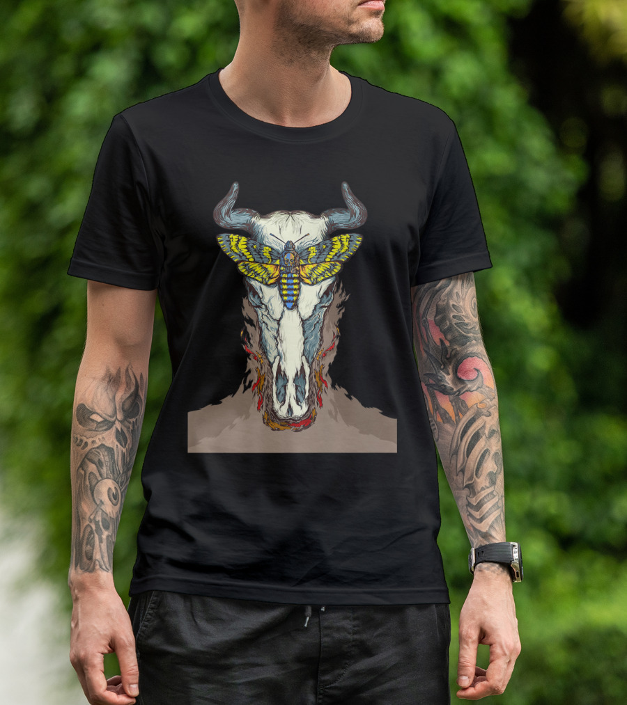 Skull Cow Horns Butterfly Mouth Beast T-Shirt