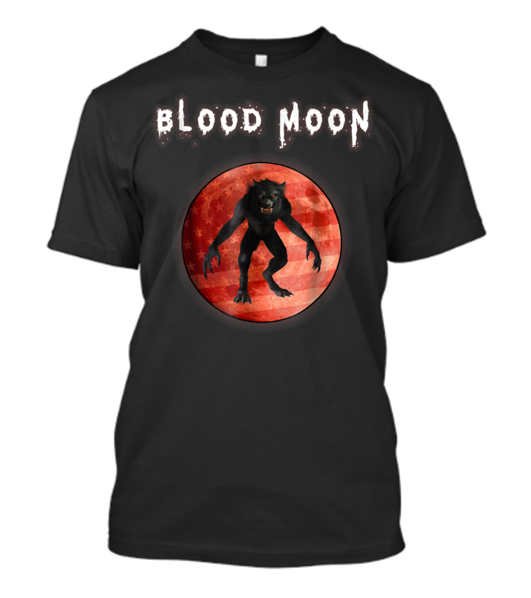 Blood Moon Werewolf Silhouette On Red Lunar Background T-Shirt