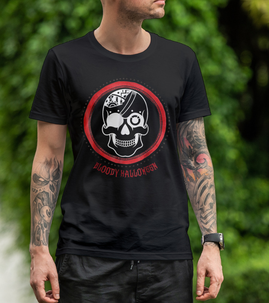 Bloody Halloween Futuristic Skull T-Shirt