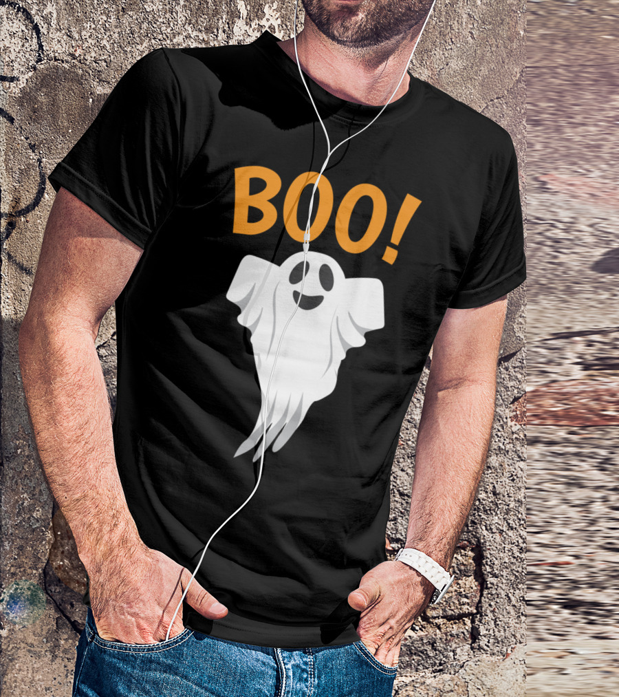 BOO Halloween Ghost Spooky Smiley Face T-Shirt