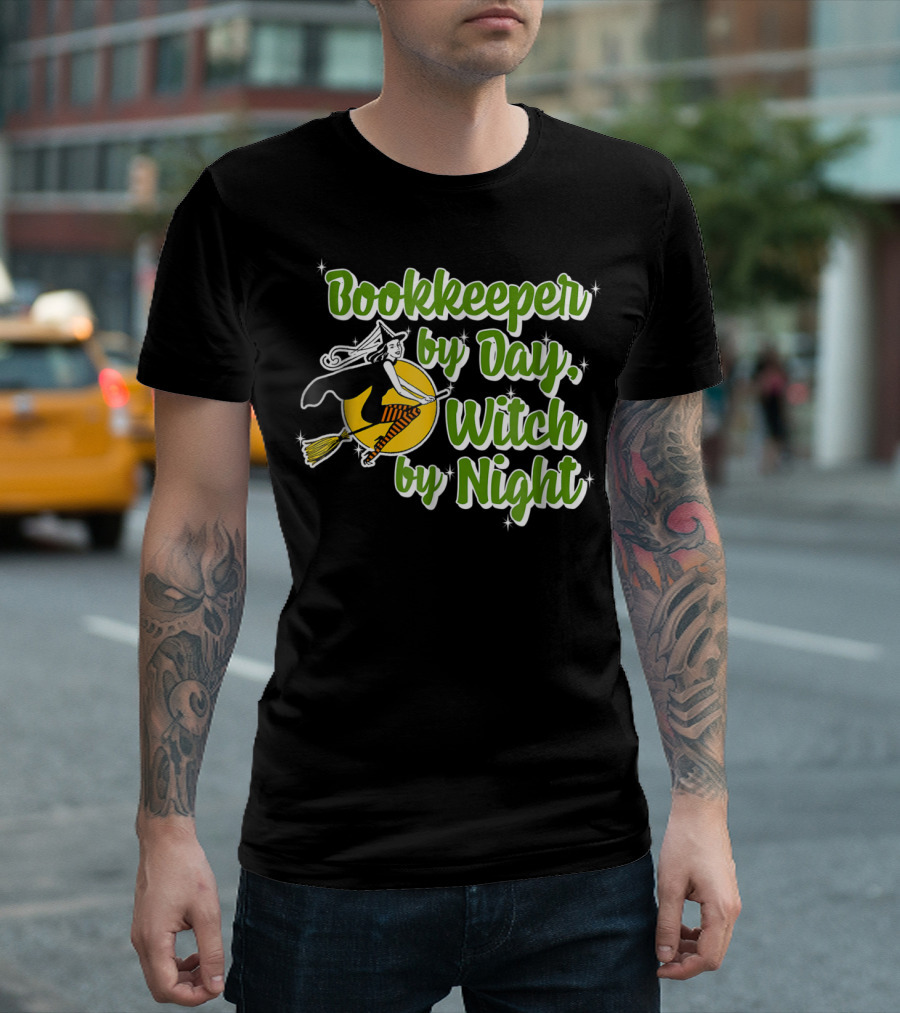 Bookkeeper By Day Witch By Night Broomstick Moon Magic T-Shirt