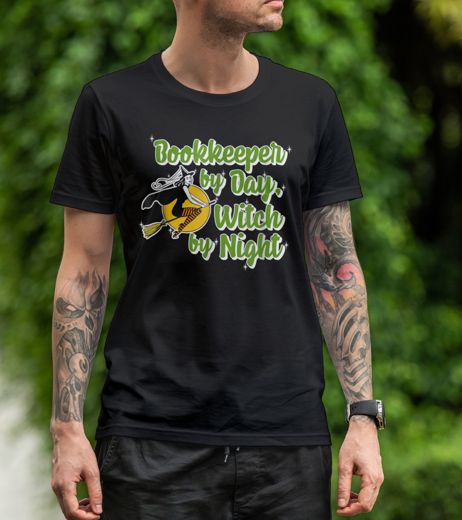 Bookkeeper By Day Witch By Night Broomstick Moon Magic T-Shirt