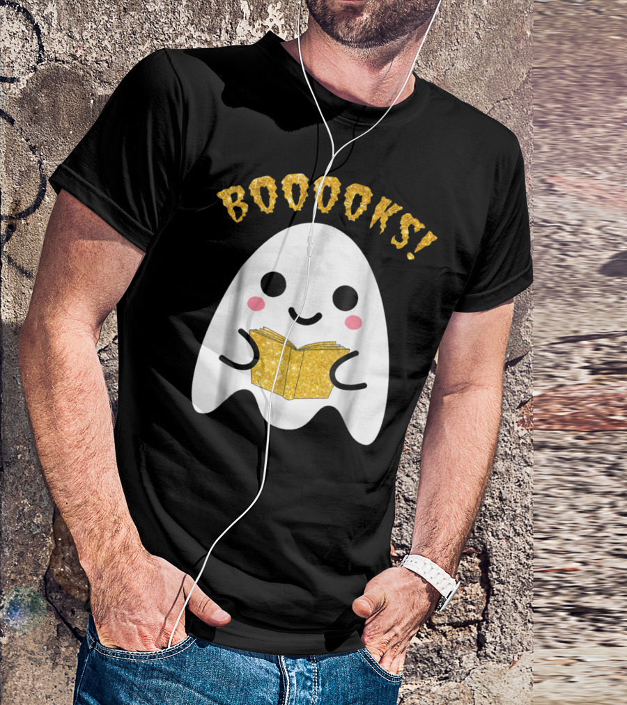 BOOOOKS Ghost Reading Sparkly Book T-Shirt