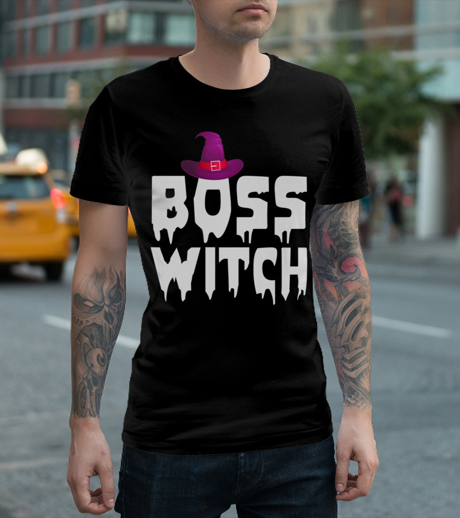 Boss Witch With Purple Hat And Dripping Font T-Shirt