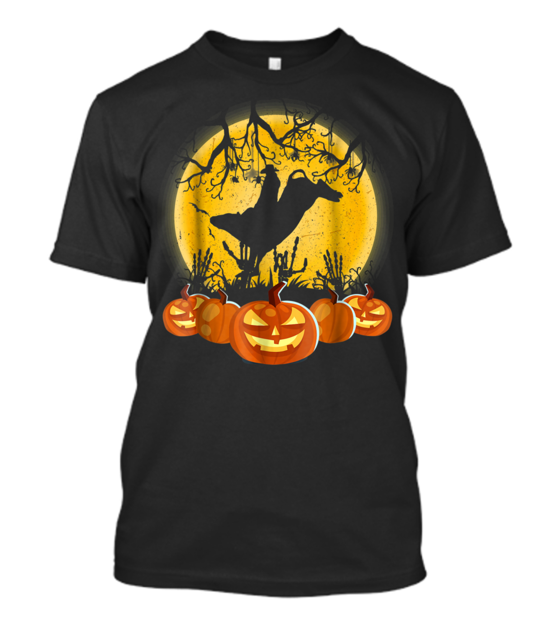 Bull Riding Halloween Pumpkins Under Full Moon T-Shirt