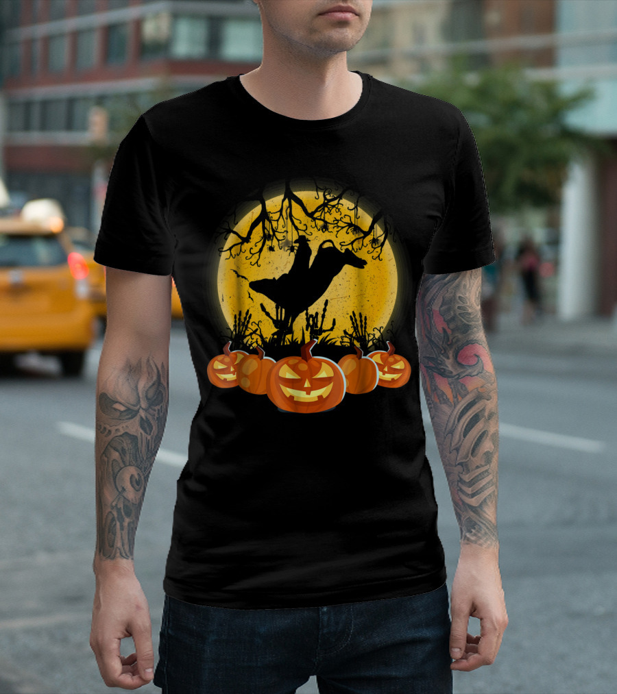 Bull Riding Halloween Pumpkins Under Full Moon T-Shirt