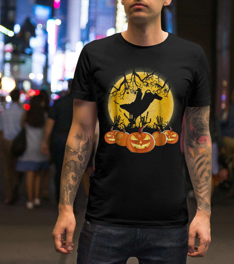 Bull Riding Halloween Pumpkins Under Full Moon T-Shirt
