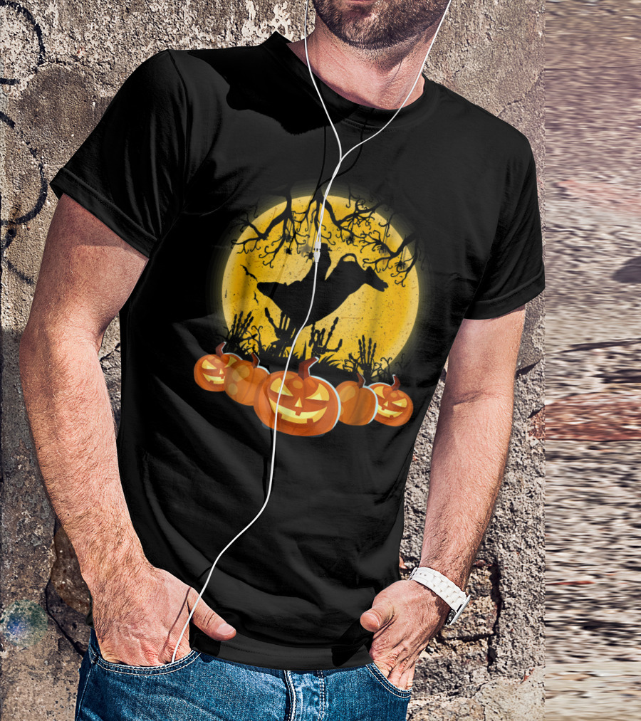 Bull Riding Halloween Pumpkins Under Full Moon T-Shirt