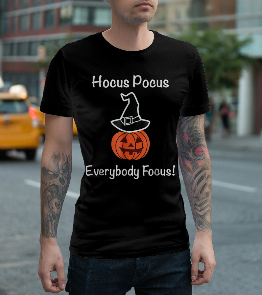 Hocus Pocus Everybody Focus Halloween Cartoon Style For Teachers T-Shirt