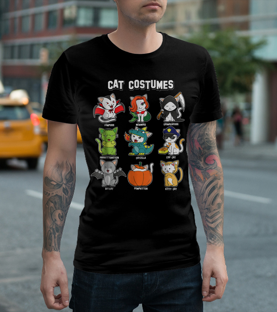 Cat Costumes Vampurr Mewmaid Grimreapurr Frankittenstein Catzilla Cop Cat Batcat Pumpkitten Kitty Cat T-Shirt