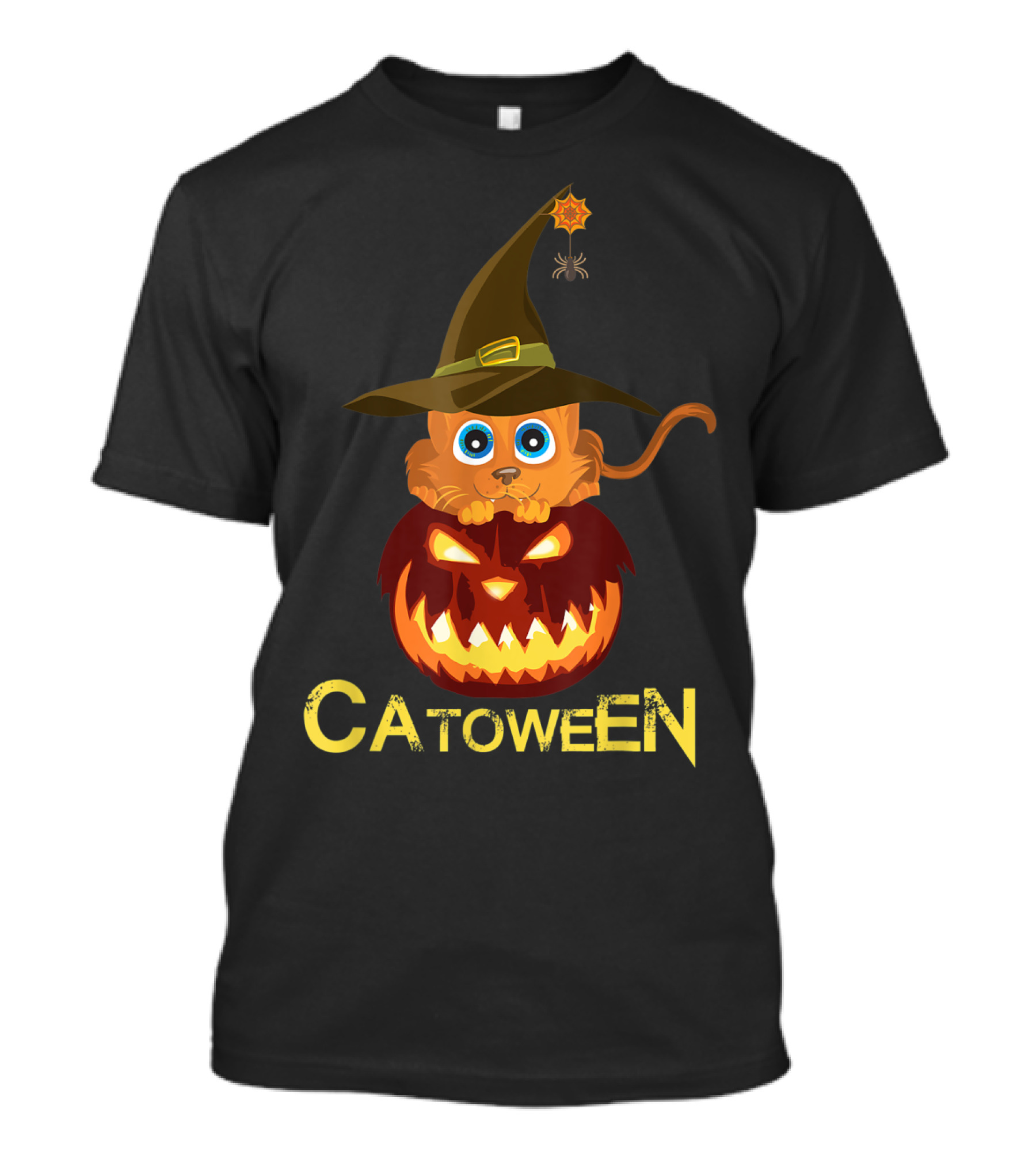 Catoween Halloween Cat With Pumpkin And Witch Hat T-Shirt