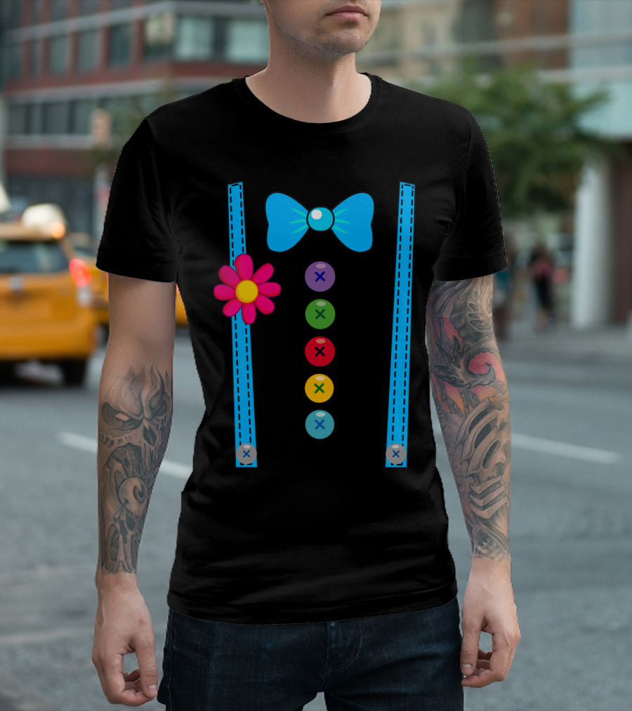Clown Costume Funny DIY Circus Outfit With Bow Tie And Colorful Suspenders T-Shirt