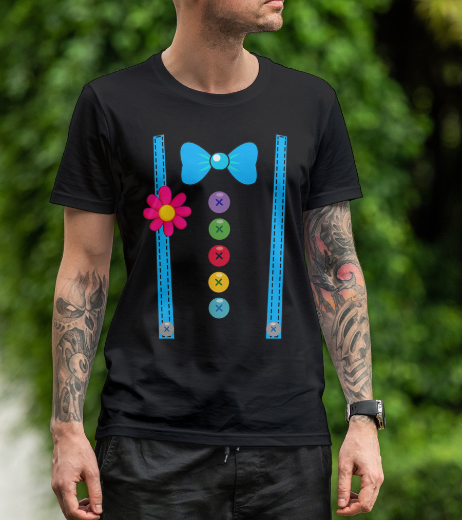 Clown Costume Funny DIY Circus Outfit With Bow Tie And Colorful Suspenders T-Shirt