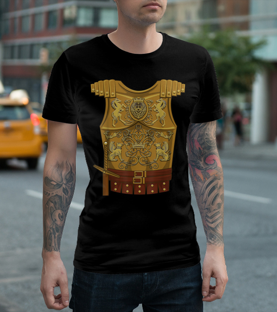 Golden Gladiator Armor with Lion and Heraldic Griffins T-Shirt