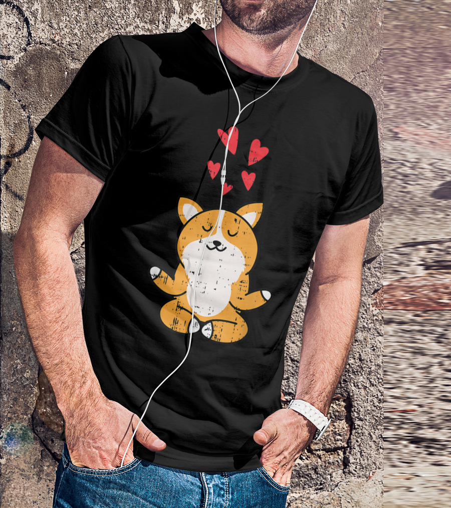 Corgi Meditating With Hearts Yoga Cute Pet T-Shirt