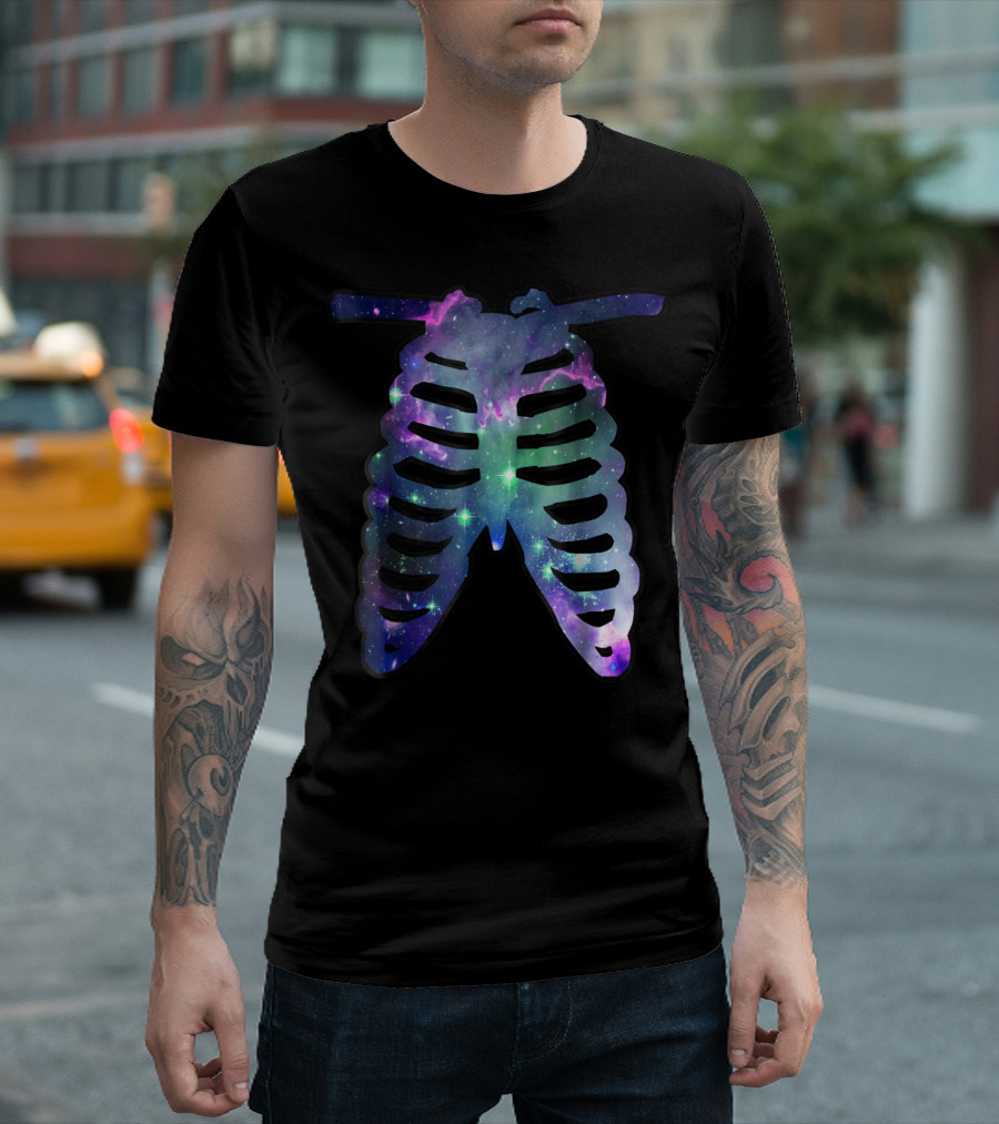 Cosmic Galaxy Ribcage Halloween Skeleton Ribs T-Shirt