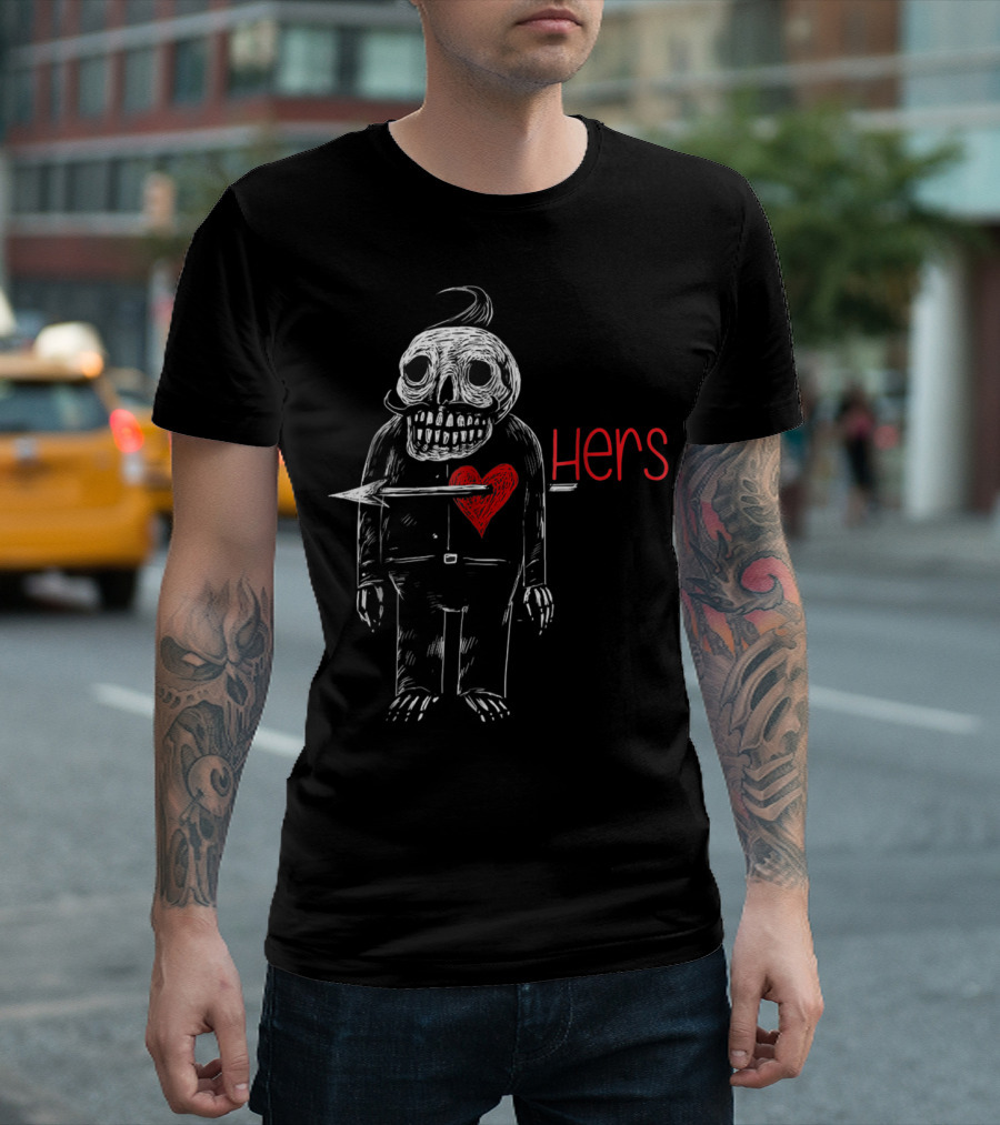 Couple Halloween Funny Hers Skeleton Heart Arrow T-Shirt
