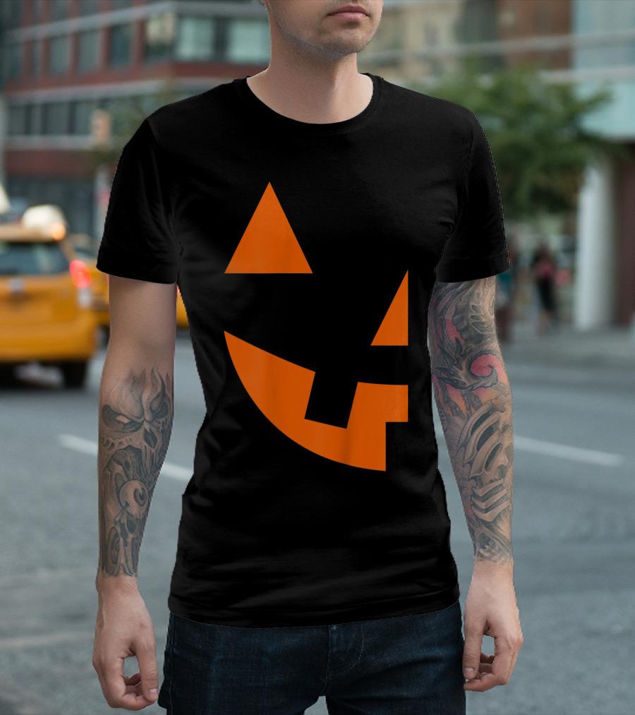 Couples Halloween Costume Pumpkin Face Matching T-Shirt