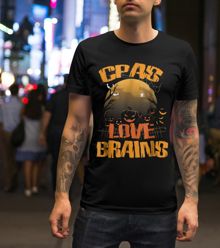 CPAs Love Brains Halloween Pumpkin Scene With Full Moon And Spiderwebs T-Shirt