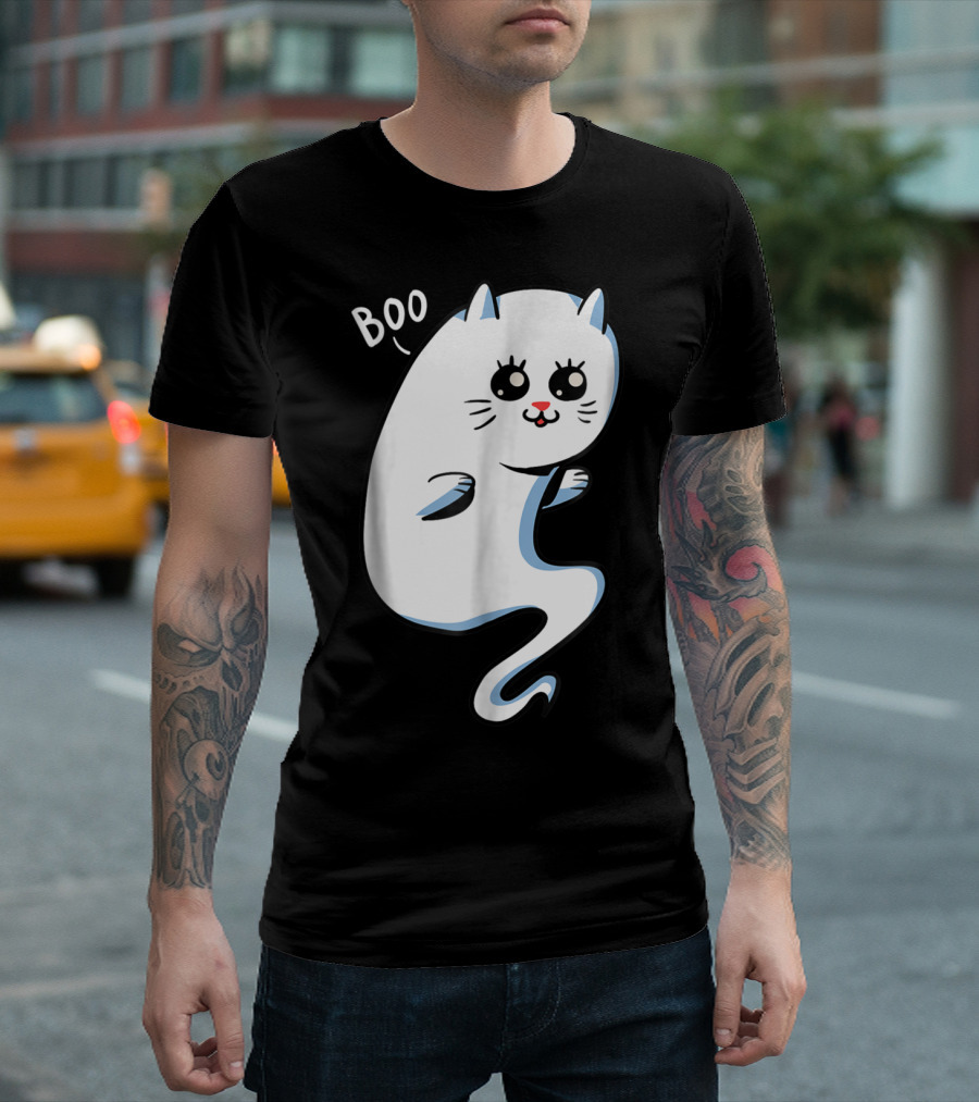 Boo Cute Ghost Kitty Cat T-Shirt