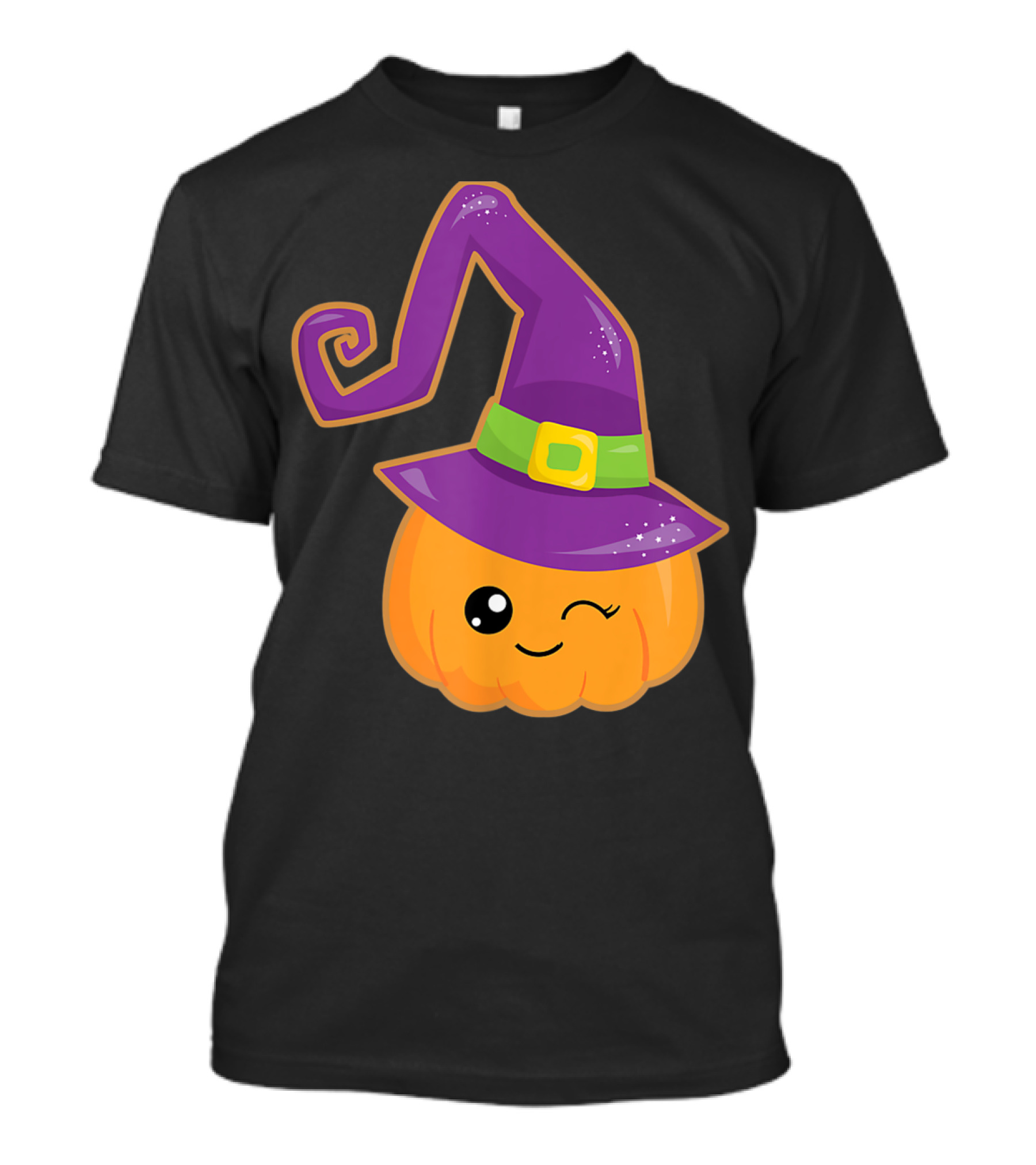 Cute Halloween Pumpkin With Purple Witch Hat And Winking Face T-Shirt
