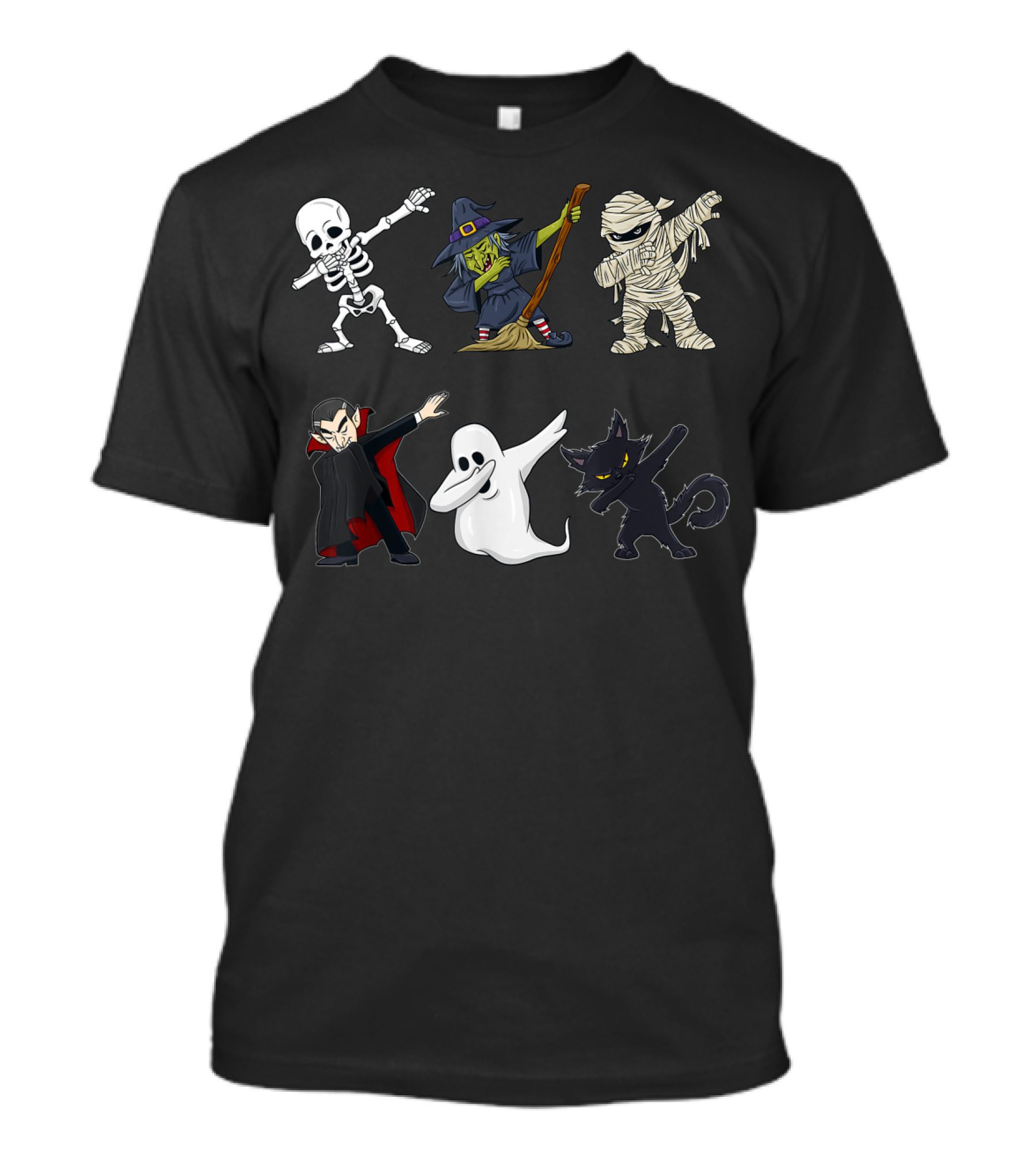 Dabbing Skeleton Witch Mummy Vampire Ghost Black Cat Halloween Monsters T-Shirt