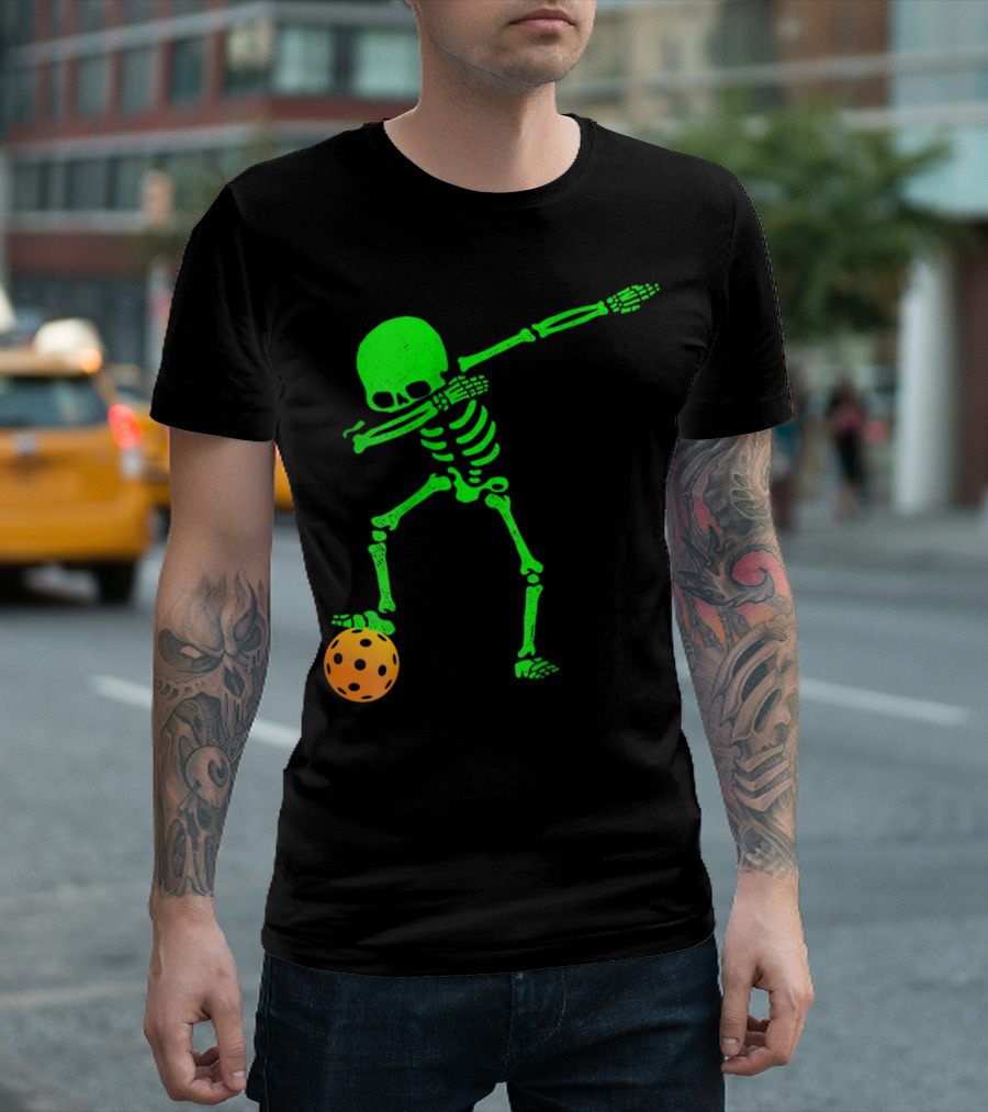 Dabbing Skeleton Neon Pickleball T-Shirt