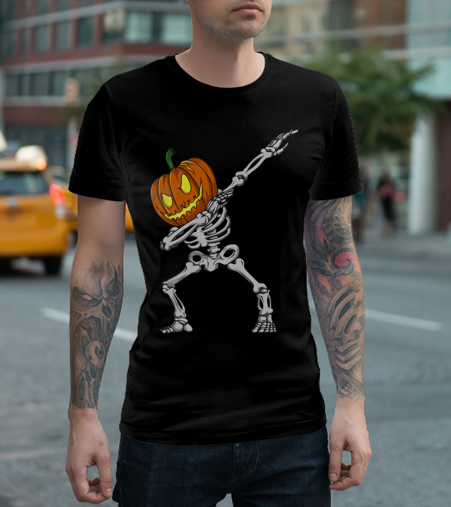 Dabbing Skeleton with Pumpkin Head T-Shirt