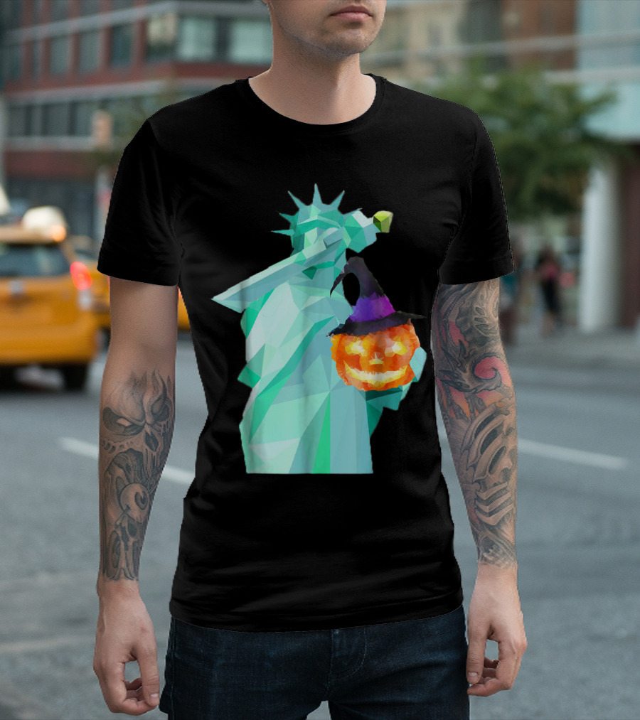 Statue Of Liberty Dabbing With Halloween Pumpkin T-Shirt