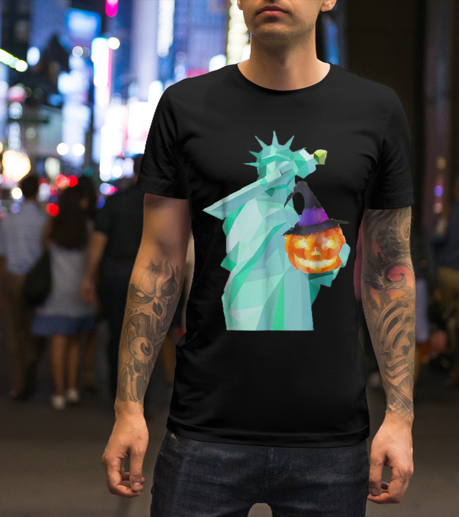 Statue Of Liberty Dabbing With Halloween Pumpkin T-Shirt
