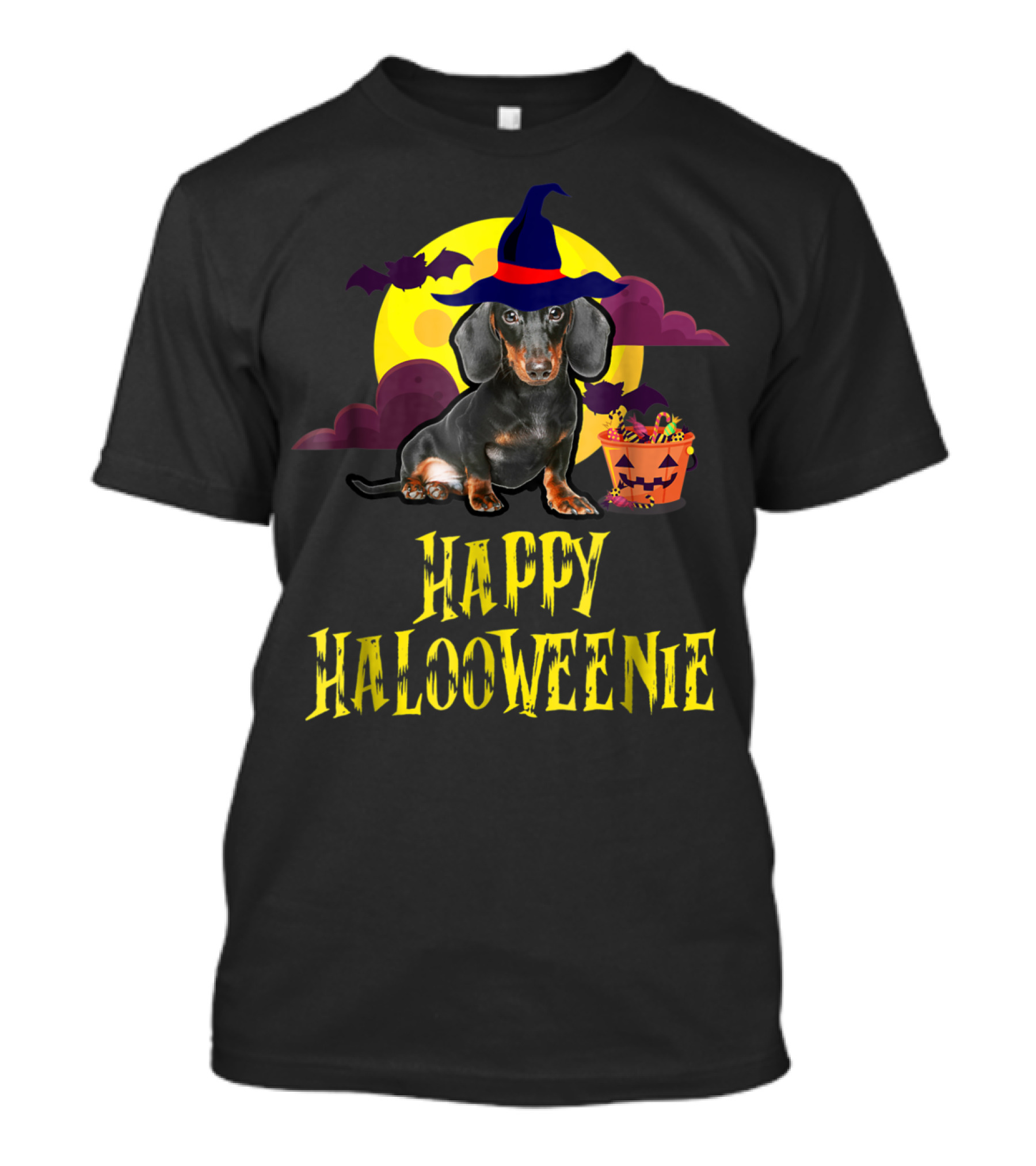 Happy HalloWeenie Dachshund Wizard Hat Moon T-Shirt