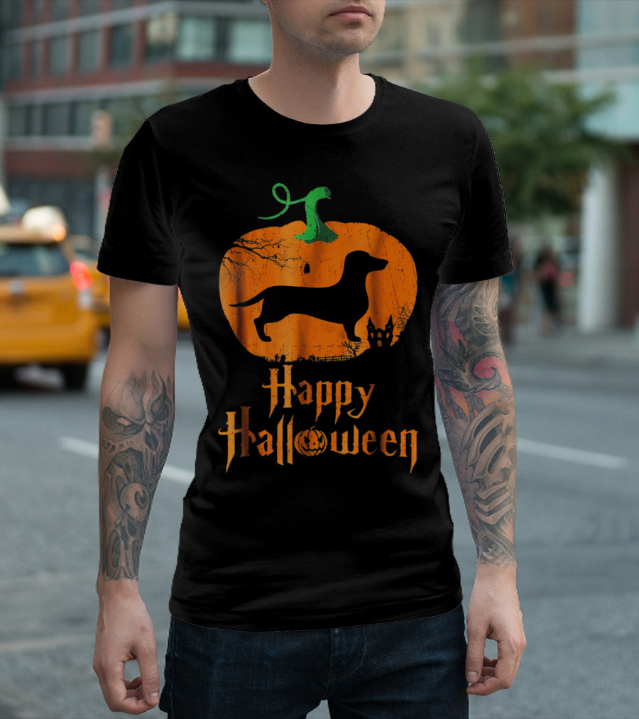 Happy Halloween Dachshund In Pumpkin T-Shirt