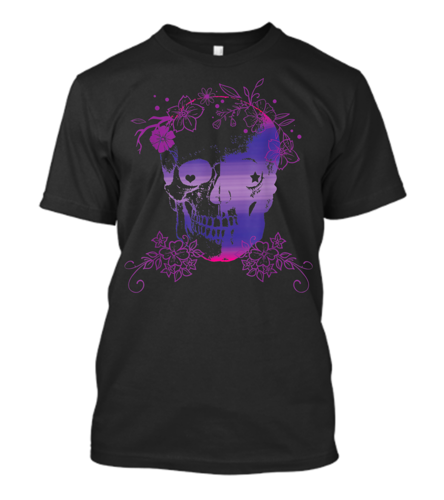 Dia De Los Muertos Skull With Purple And Pink Floral Accents T-Shirt