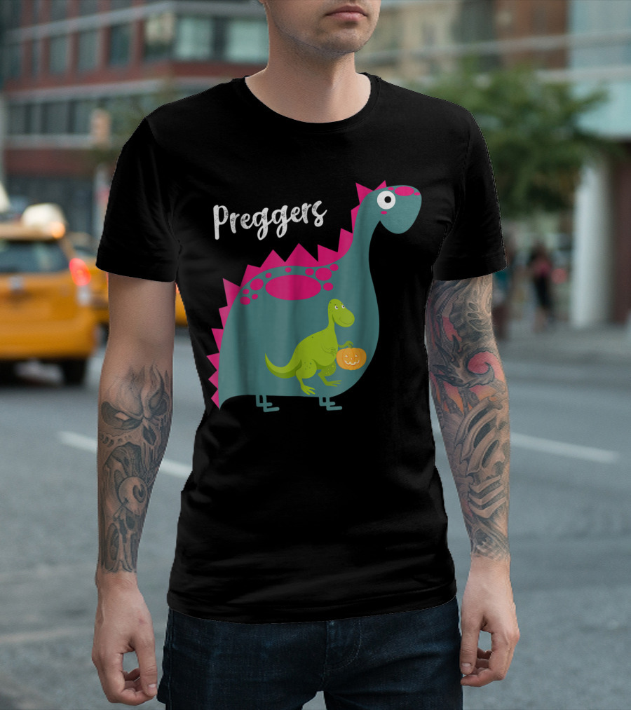 Preggers Dinosaur Pregnancy Halloween Pumpkin T-Shirt