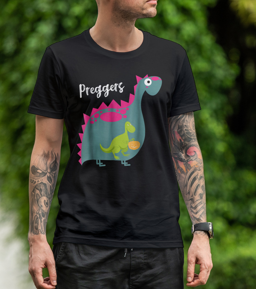 Preggers Dinosaur Pregnancy Halloween Pumpkin T-Shirt