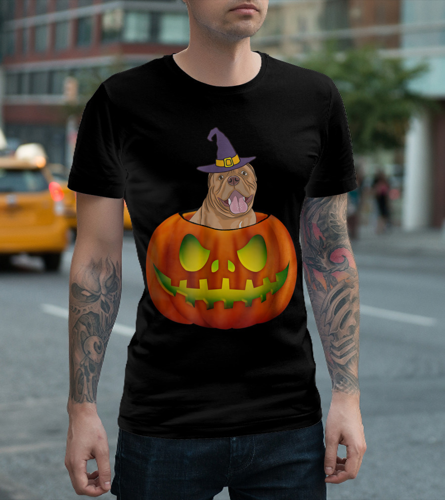 Dogue De Bordeaux Halloween Pumpkin Witch Hat T-Shirt