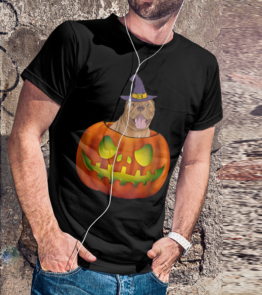 Dogue De Bordeaux Halloween Pumpkin Witch Hat T-Shirt