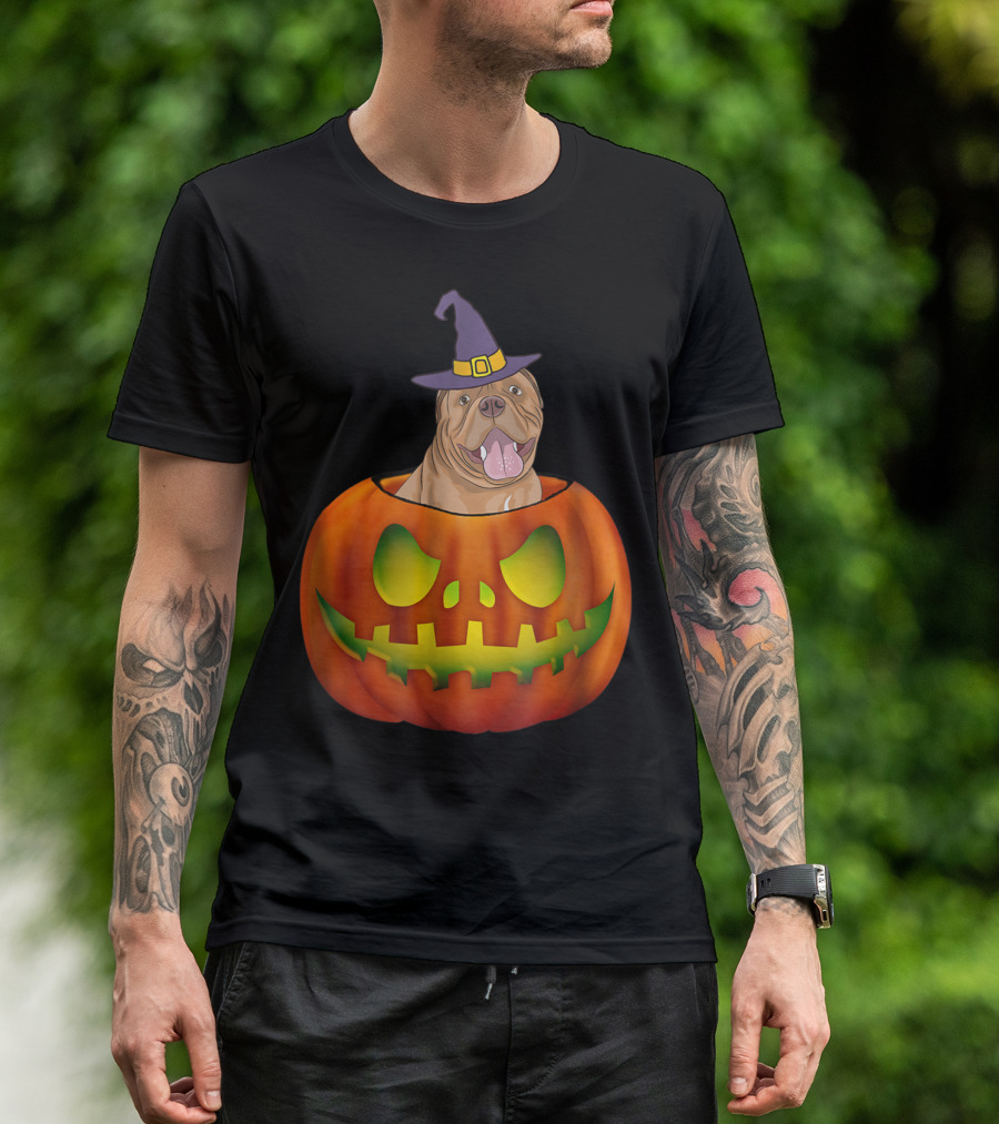 Dogue De Bordeaux Halloween Pumpkin Witch Hat T-Shirt