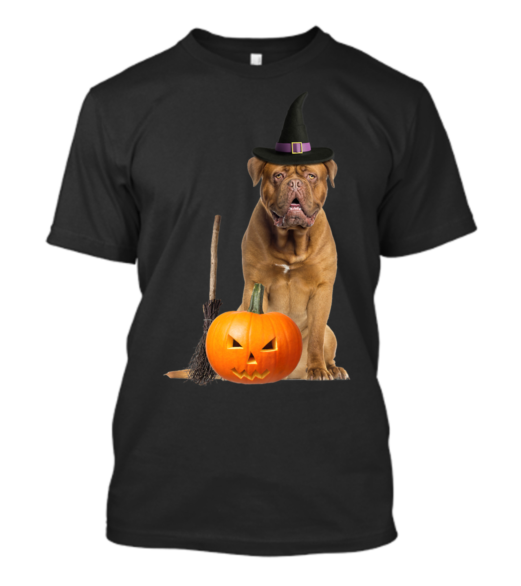 Dogue De Bordeaux Witch Hat Halloween Pumpkin Broom Dog T-Shirt