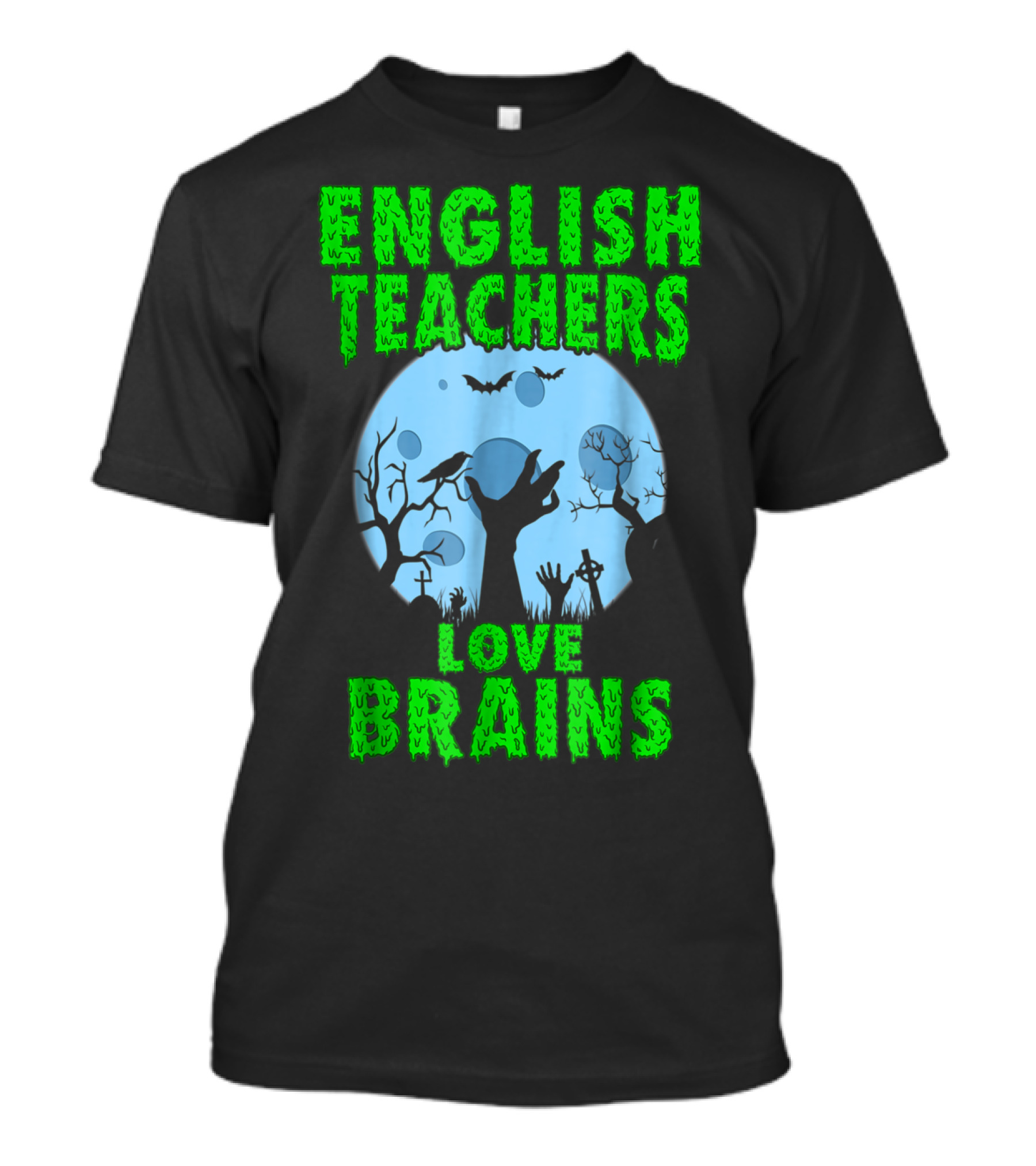 English Teachers Love Brains Halloween Zombie Forest Bats Moon T-Shirt