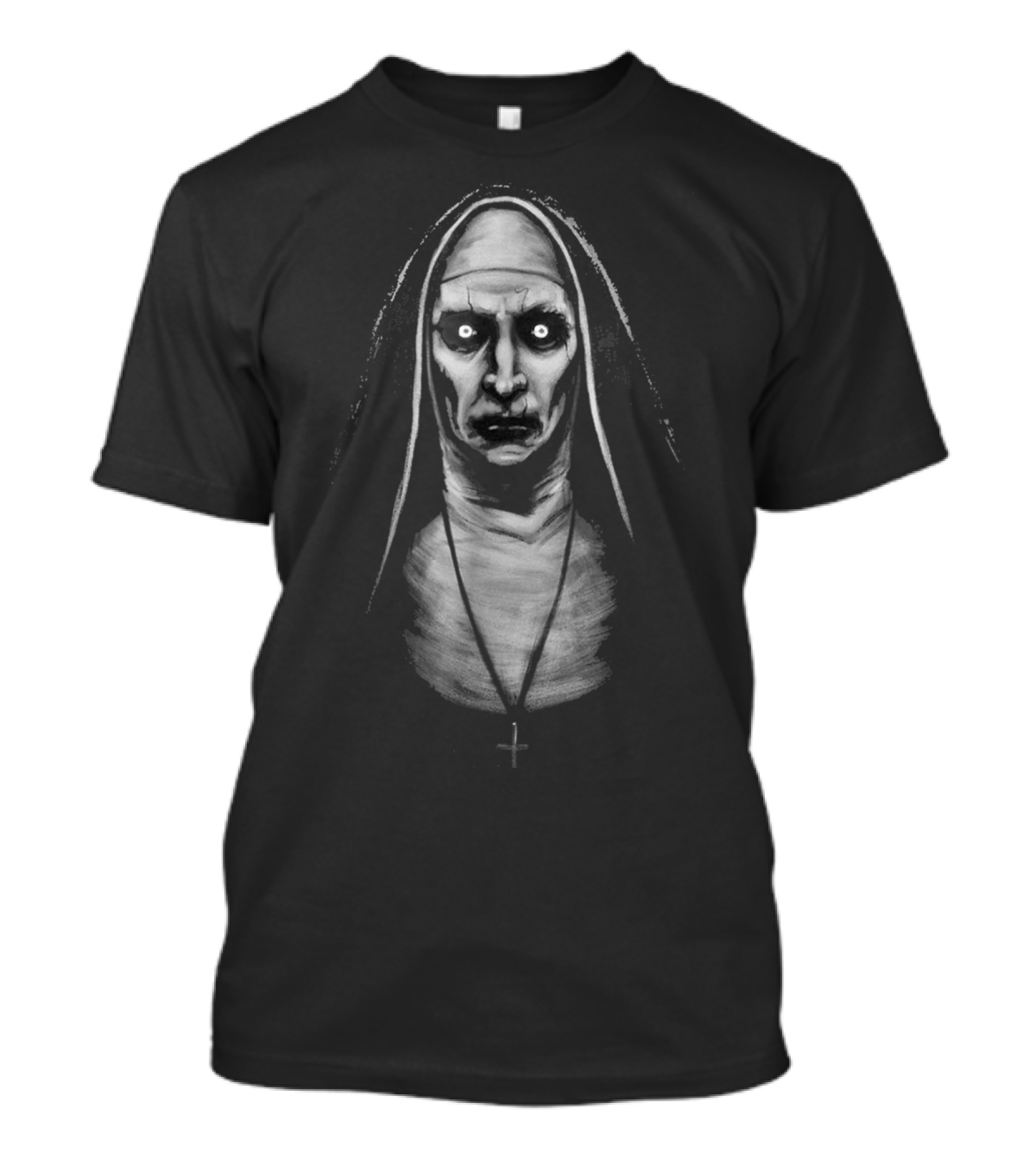 Evil Demon Nun Horror Cross Symbol Eyes Black And White Horror T-Shirt