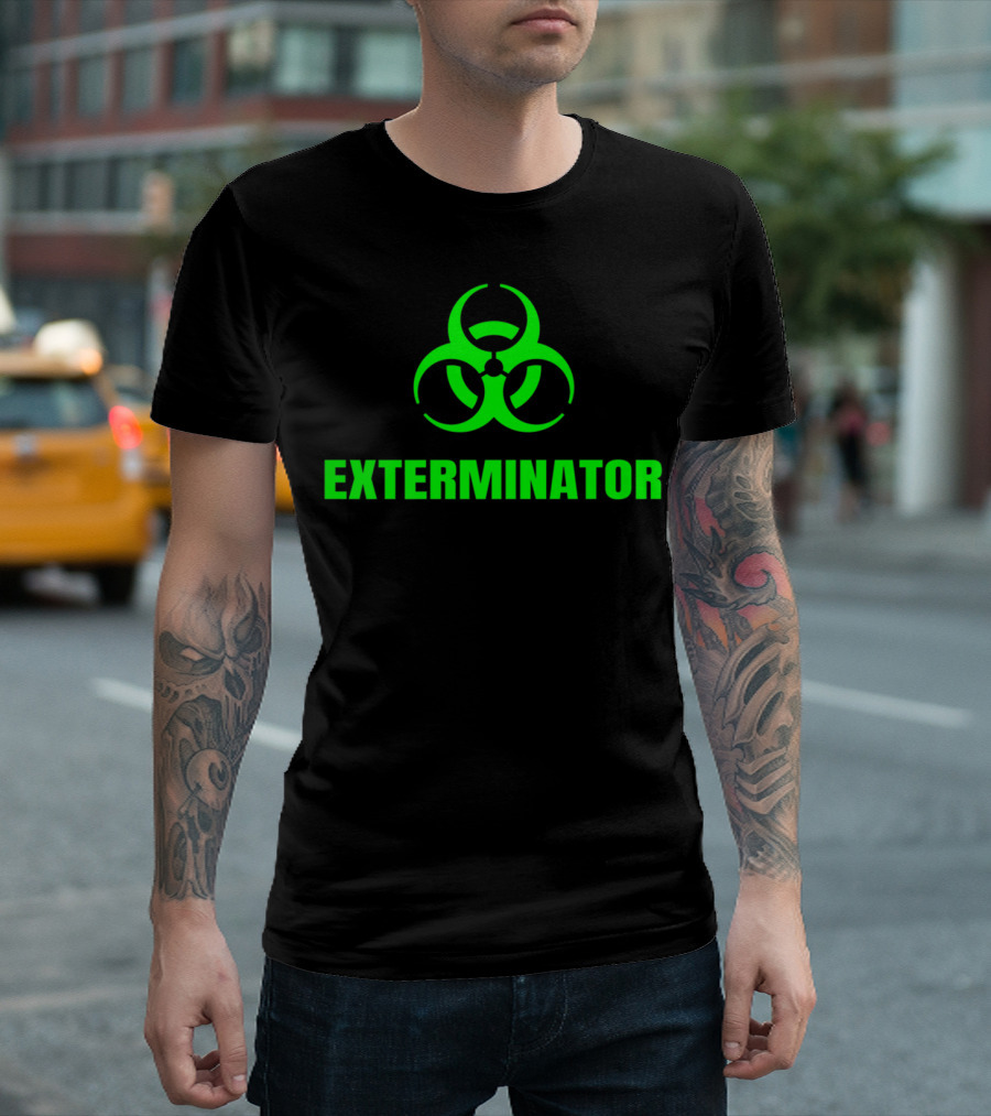 Exterminator Biohazard Symbol Green Text Image T-Shirt