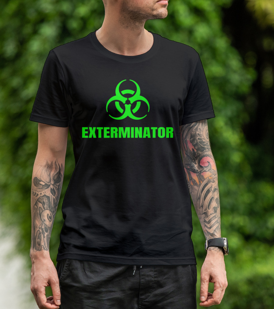Exterminator Biohazard Symbol Green Text Image T-Shirt